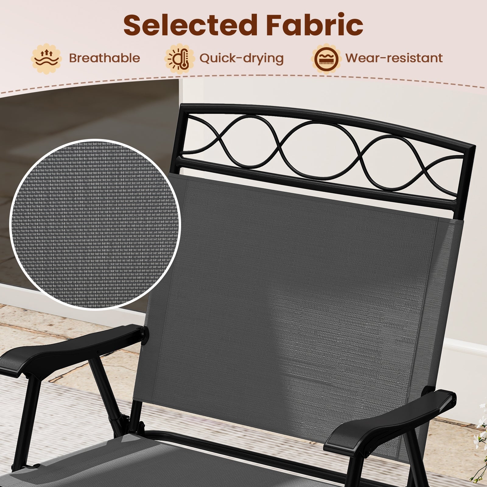 Set of 4 Patio Folding Chairs Set Dining Chairs with Armrests, Gray Patio Dining Chairs at Gallery Canada