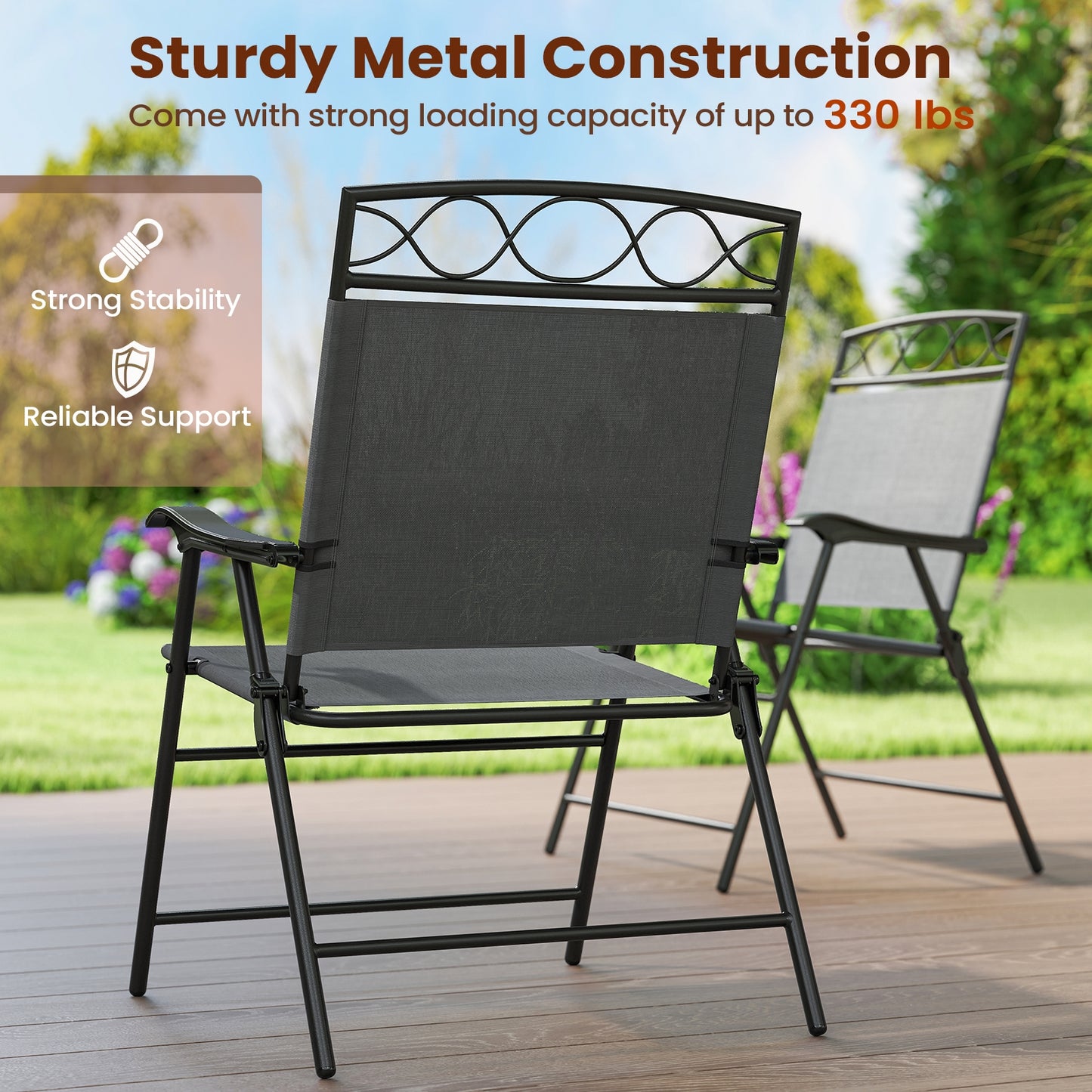 Set of 4 Patio Folding Chairs Set Dining Chairs with Armrests, Gray Patio Dining Chairs at Gallery Canada