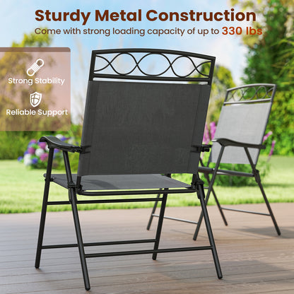 Set of 4 Patio Folding Chairs Set Dining Chairs with Armrests, Gray Patio Dining Chairs at Gallery Canada