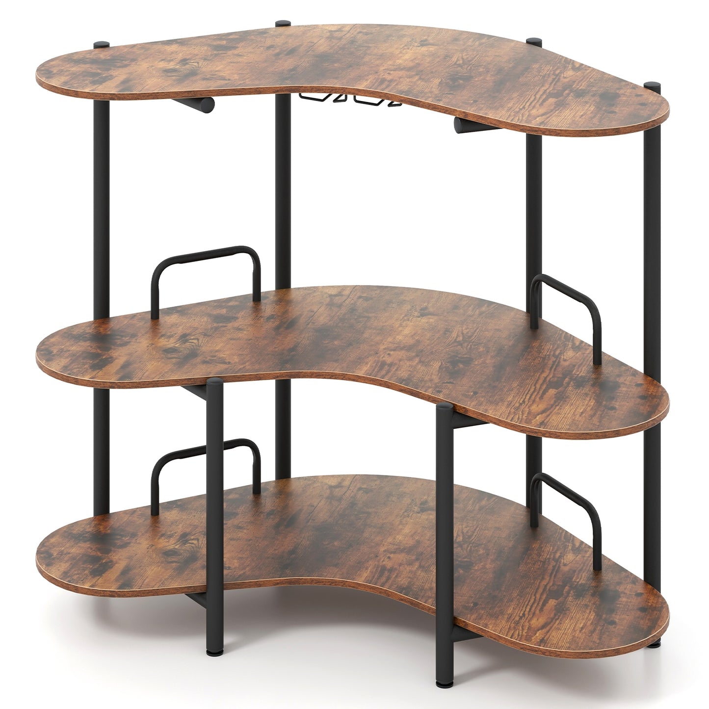 3-Tier Liquor Bar Table With Stemware Racks, Storage Shelves, Rustic Brown Bar Tables Rustic Brown at Gallery Canada