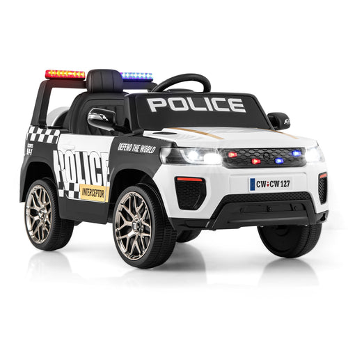 12V Kids Ride on Police Car with Remote and Siren Flashing Lights, White