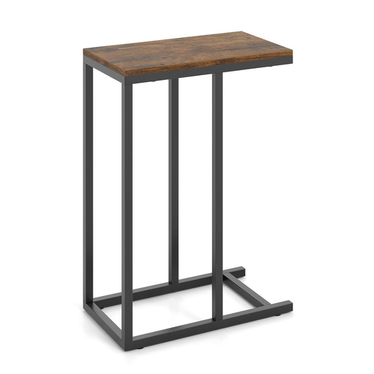 C-Shaped Side Table, Heavy-Duty Metal Frame, Rustic Brown End & Side Tables Rustic Brown at Gallery Canada