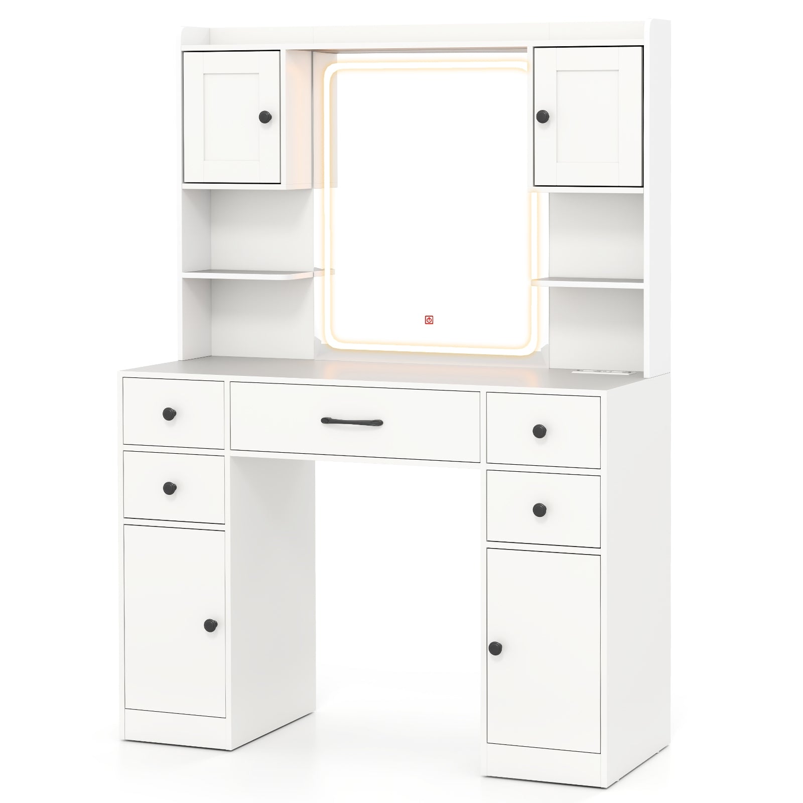 Makeup Vanity Desk with Lighted Mirror and Charging Station, White Makeup Vanities at Gallery Canada
