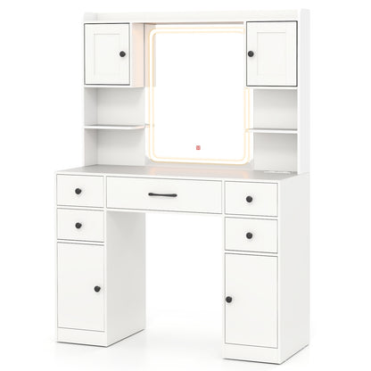 Makeup Vanity Desk with Lighted Mirror and Charging Station, White Makeup Vanities at Gallery Canada