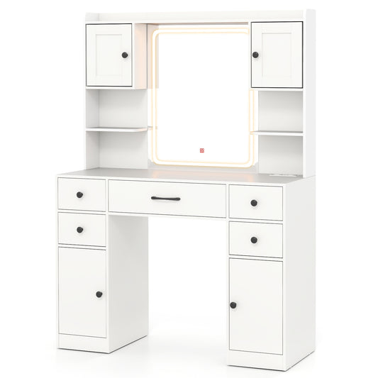 Makeup Vanity Desk With Lighted Mirror, Charging Station, White Makeup Vanities White at Gallery Canada