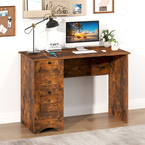Wooden Computer Desk Workstation with 3 Drawers for Home and Office, Rustic Brown