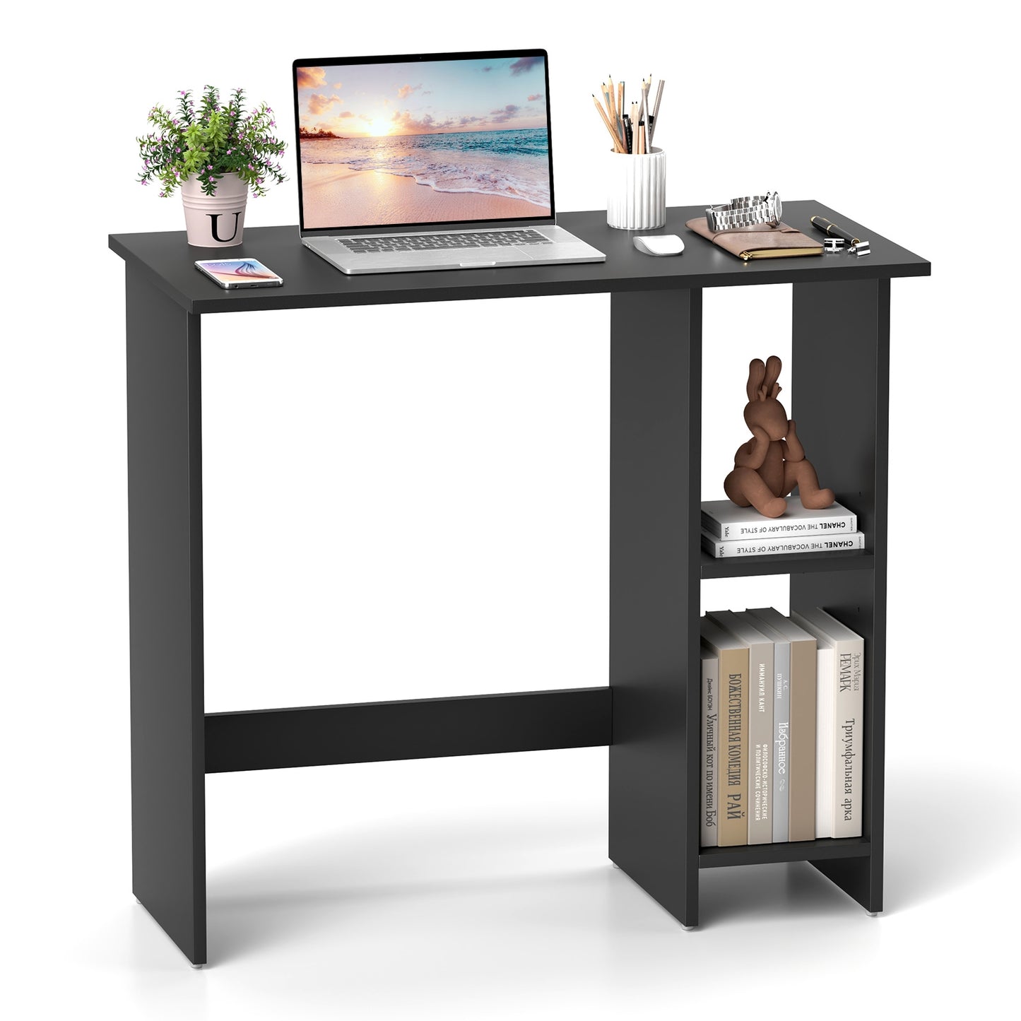 Small Computer Desk With Storage, Adjustable Shelf, Black Writing Desks Black at Gallery Canada