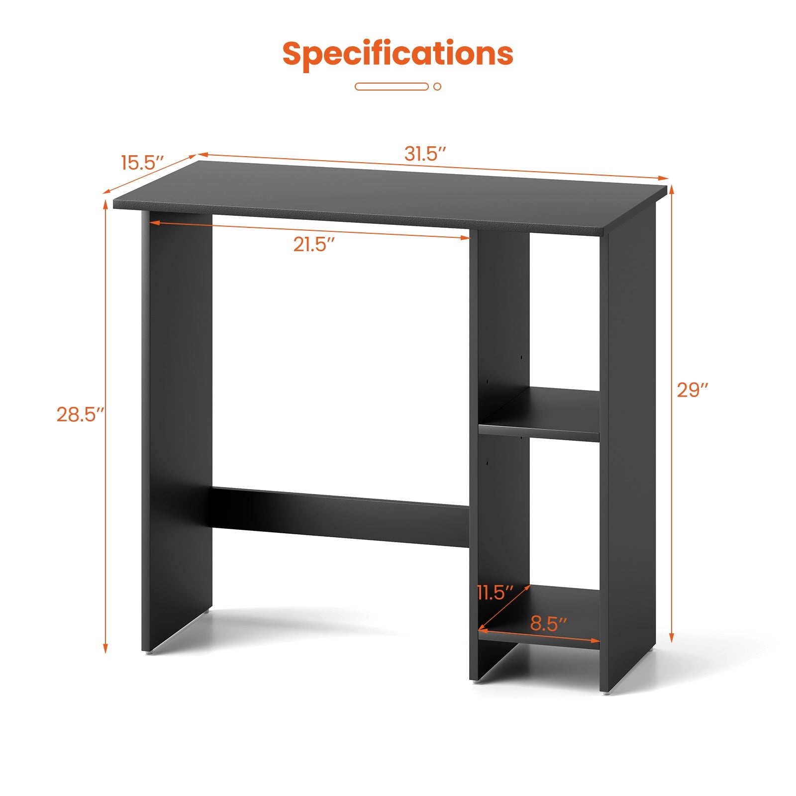 Small Computer Desk With Storage, Adjustable Shelf, Black Writing Desks at Gallery Canada