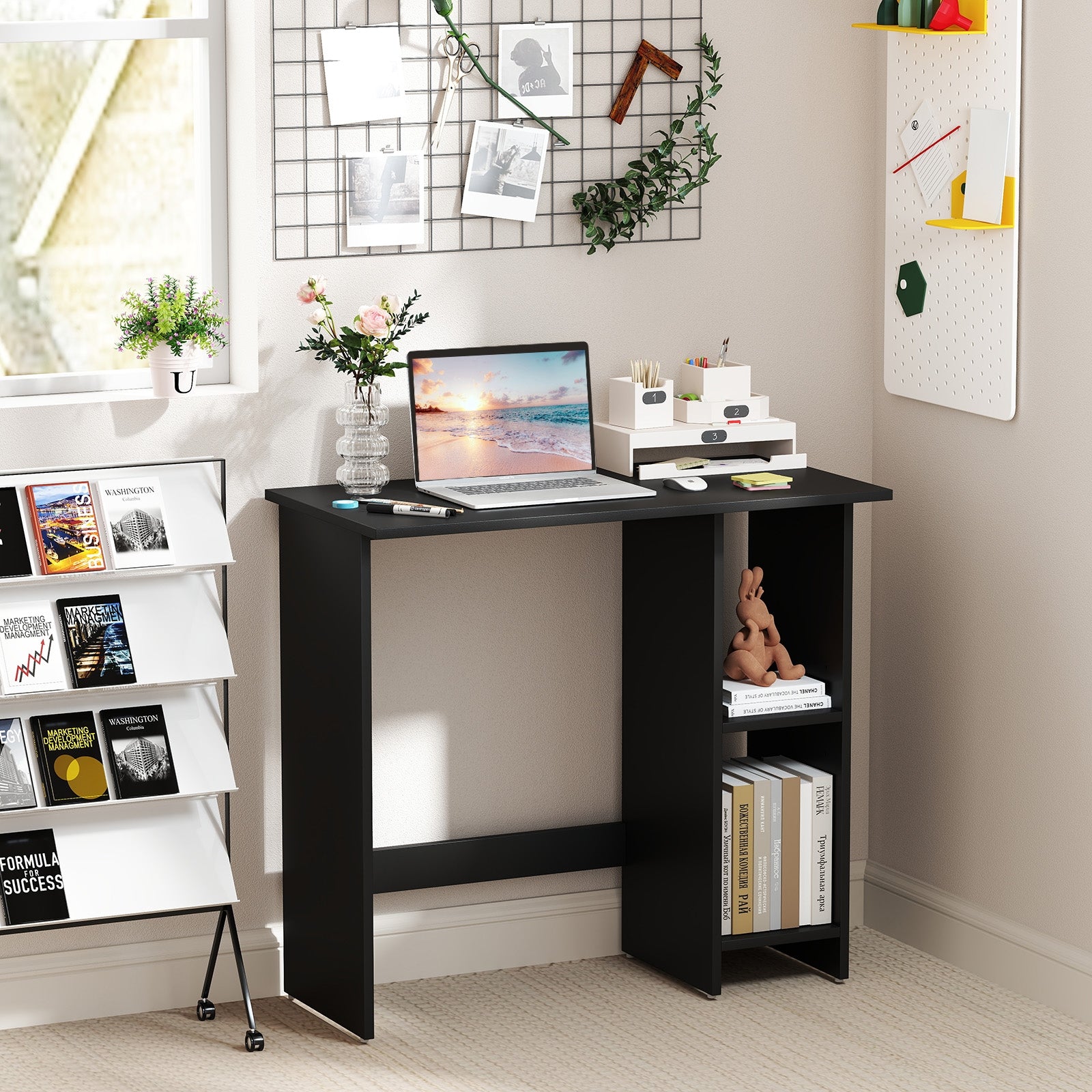 Small Computer Desk With Storage, Adjustable Shelf, Black Writing Desks at Gallery Canada