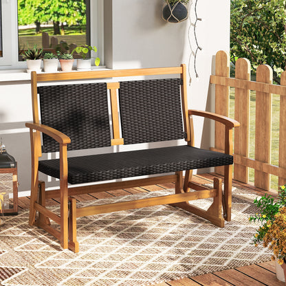 Patio Rattan Glider Bench for 2 with Acacia Wood Frame and Wicker Seat Back, Brown Patio Rocking Chairs & Gliders at Gallery Canada