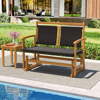 Patio Rattan Glider Bench for 2 with Acacia Wood Frame and Wicker Seat Back, Brown Patio Rocking Chairs & Gliders at Gallery Canada