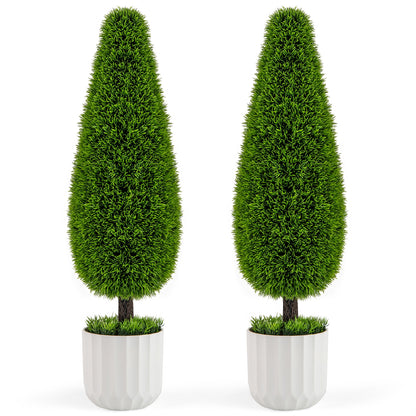 2 Pack 3 Feet Artificial Cedar Teardrop Bush, Plastic Nursery Pot, Green Faux Plants Green at Gallery Canada