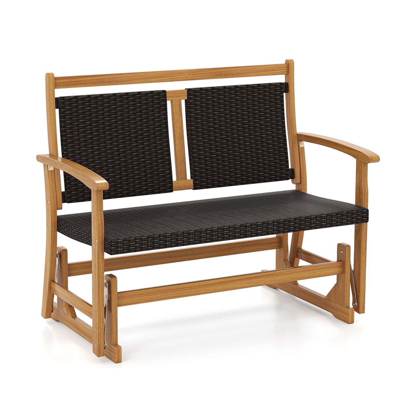 Patio Rattan Glider Bench for 2 with Acacia Wood Frame and Wicker Seat Back, Brown Patio Rocking Chairs & Gliders Brown at Gallery Canada