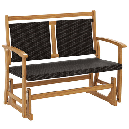 Patio Rattan Glider Bench for 2 with Acacia Wood Frame and Wicker Seat Back, Brown Patio Rocking Chairs & Gliders at Gallery Canada