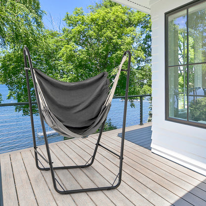 Hammock Chair with Heavy Duty Metal Frame and Side Pocket, Gray Recliners at Gallery Canada