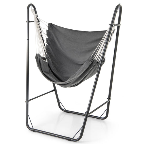 Hammock Chair with Heavy Duty Metal Frame and Side Pocket, Gray