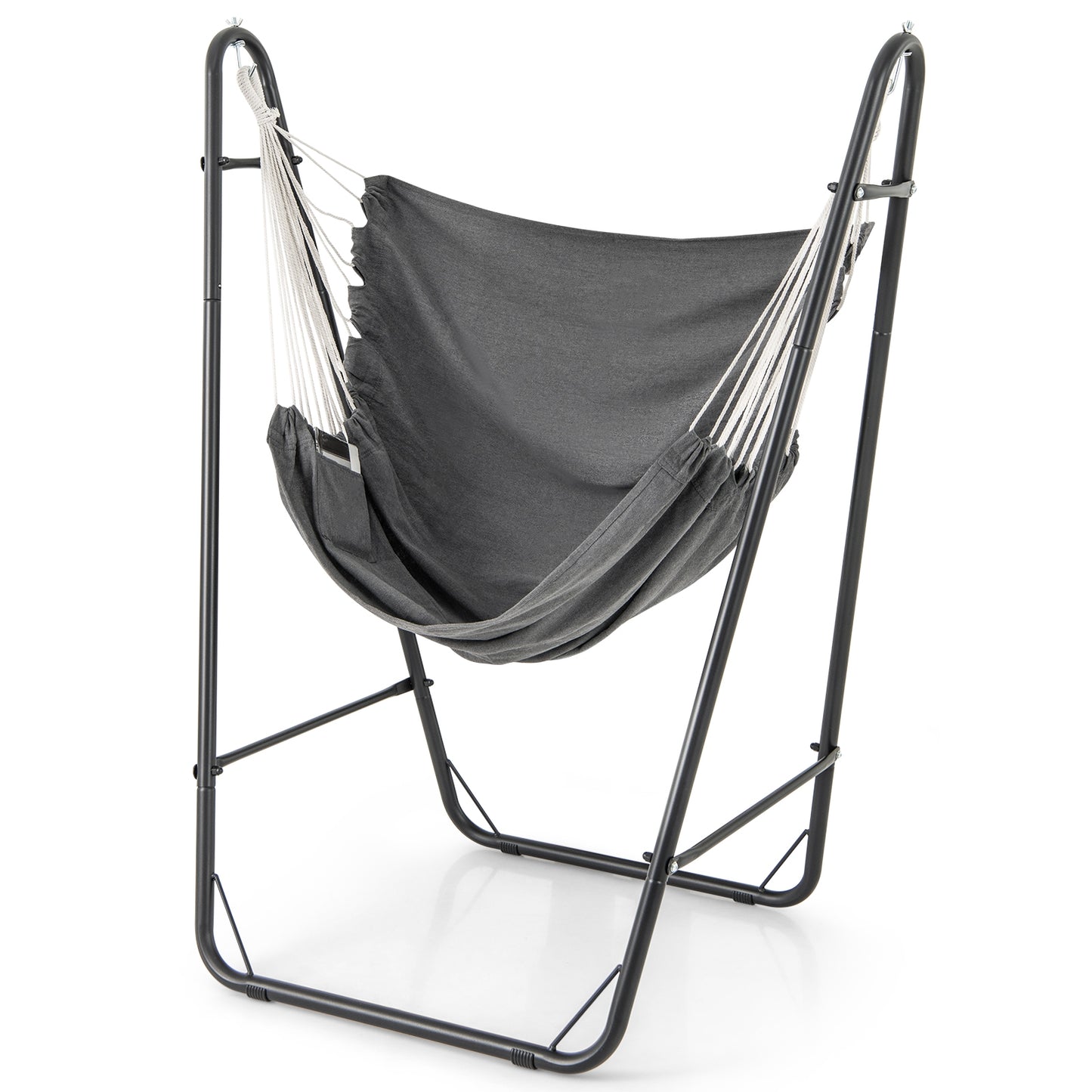 Hammock Chair with Heavy Duty Metal Frame and Side Pocket, Gray Recliners at Gallery Canada