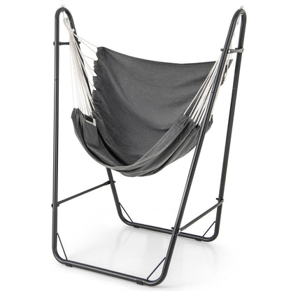 Hammock Chair with Heavy Duty Metal Frame and Side Pocket, Gray Recliners at Gallery Canada