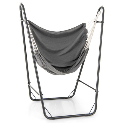 Hammock Chair with Heavy Duty Metal Frame and Side Pocket, Gray Recliners at Gallery Canada