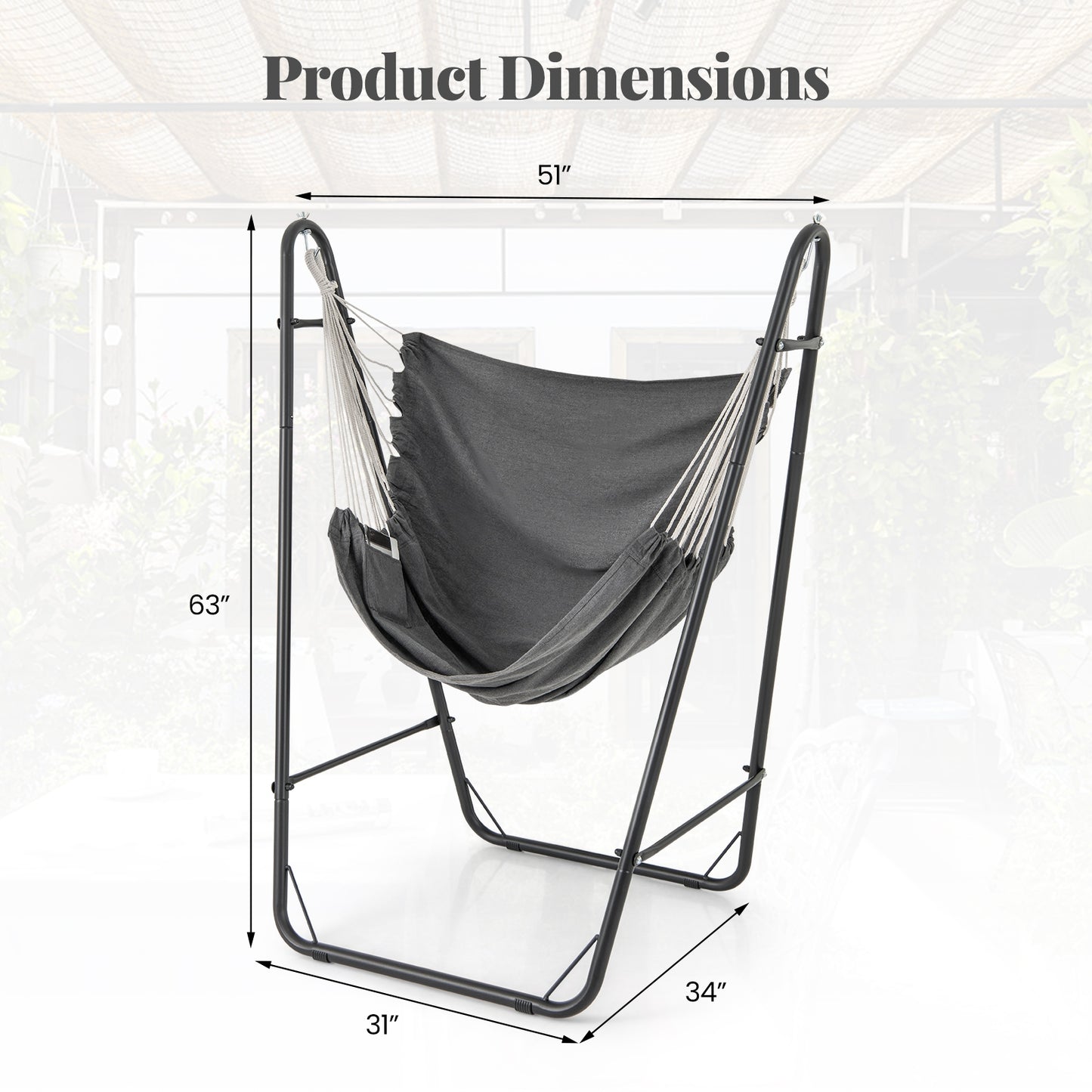 Hammock Chair with Heavy Duty Metal Frame and Side Pocket, Gray Recliners at Gallery Canada