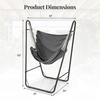 Hammock Chair with Heavy Duty Metal Frame and Side Pocket, Gray Recliners at Gallery Canada