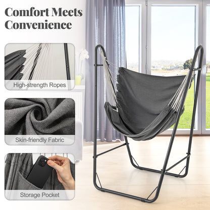 Hammock Chair with Heavy Duty Metal Frame and Side Pocket, Gray Recliners at Gallery Canada