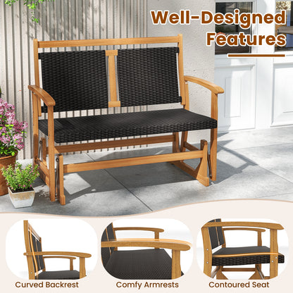 Patio Rattan Glider Bench for 2 with Acacia Wood Frame and Wicker Seat Back, Brown Patio Rocking Chairs & Gliders at Gallery Canada