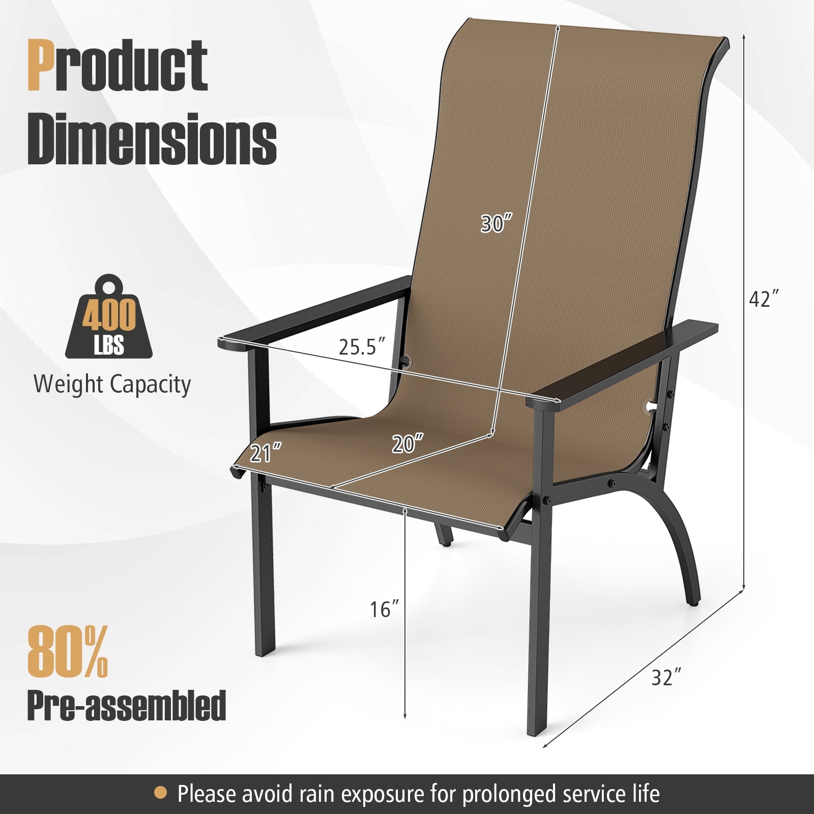 Outdoor Adirondack Chair with High Back and Metal Frame for Porch Garden, Coffee Adirondack Chairs at Gallery Canada