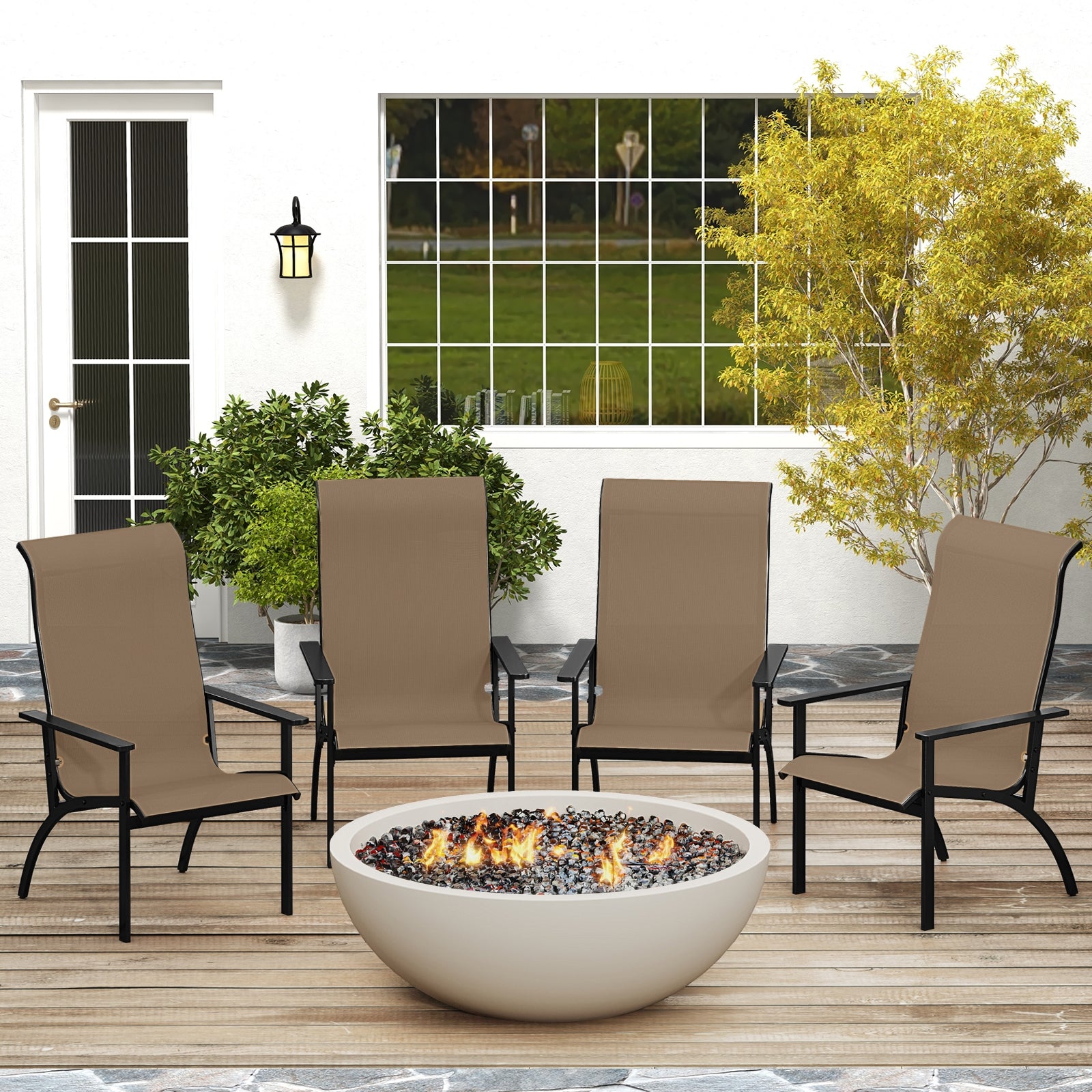 Outdoor Adirondack Chair with High Back and Metal Frame for Porch Garden, Coffee Adirondack Chairs at Gallery Canada