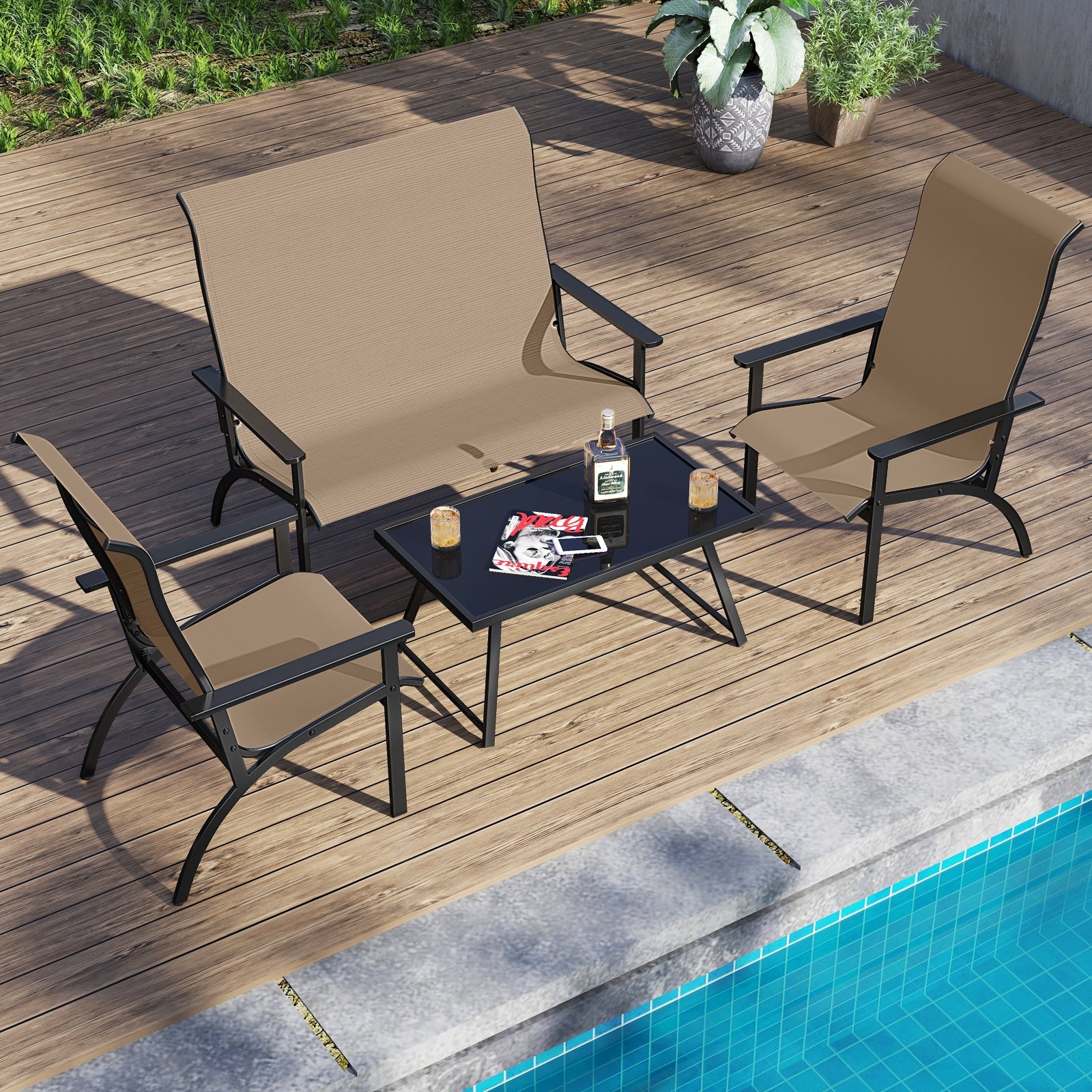 Outdoor Adirondack Chair with High Back and Metal Frame for Porch Garden, Coffee Adirondack Chairs at Gallery Canada