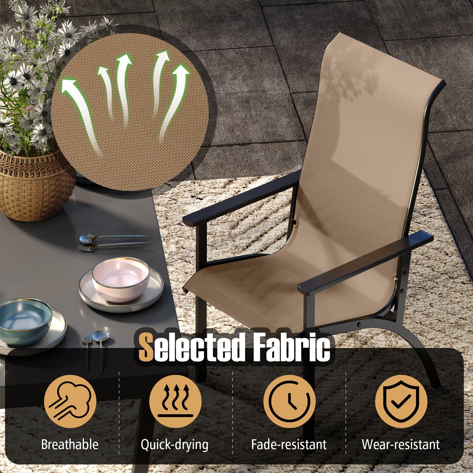 Outdoor Adirondack Chair with High Back and Metal Frame for Porch Garden, Coffee Adirondack Chairs at Gallery Canada