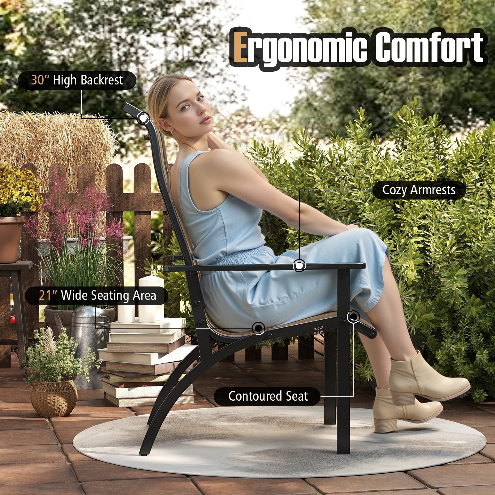 Outdoor Adirondack Chair with High Back and Metal Frame for Porch Garden, Coffee Adirondack Chairs at Gallery Canada