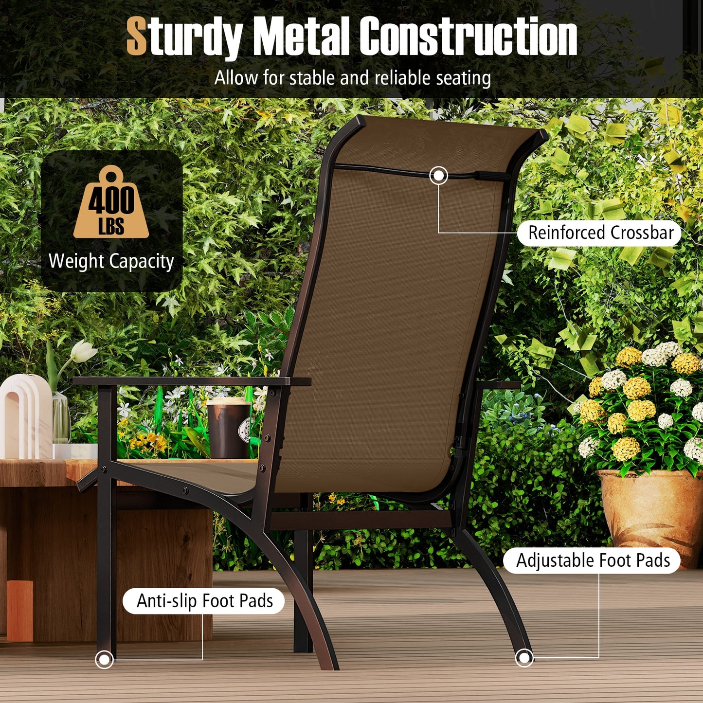 Outdoor Adirondack Chair with High Back and Metal Frame for Porch Garden, Coffee Adirondack Chairs at Gallery Canada