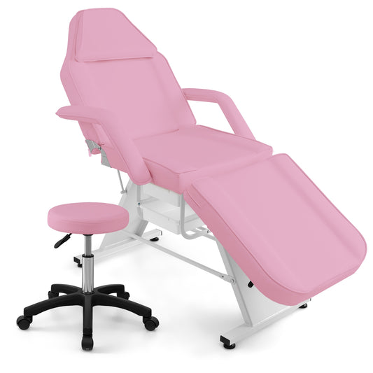 72 Inch Massage Bed with Hydraulic Stool Removable Headrest and Storage Boxes, Pink Spa & Salon Pink at Gallery Canada