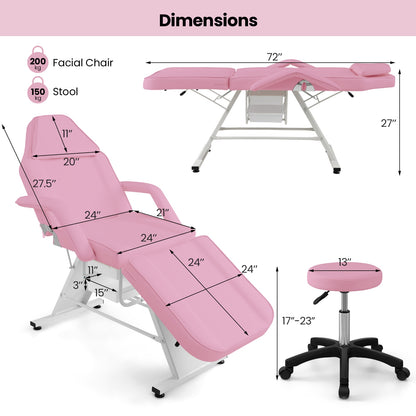 72 Inch Massage Bed with Hydraulic Stool Removable Headrest and Storage Boxes, Pink Spa & Salon at Gallery Canada