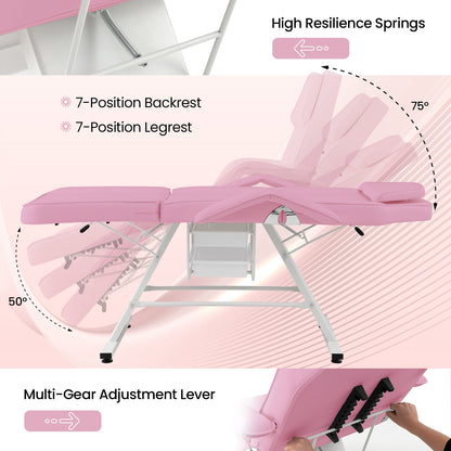 72 Inch Massage Bed with Hydraulic Stool Removable Headrest and Storage Boxes, Pink Spa & Salon at Gallery Canada