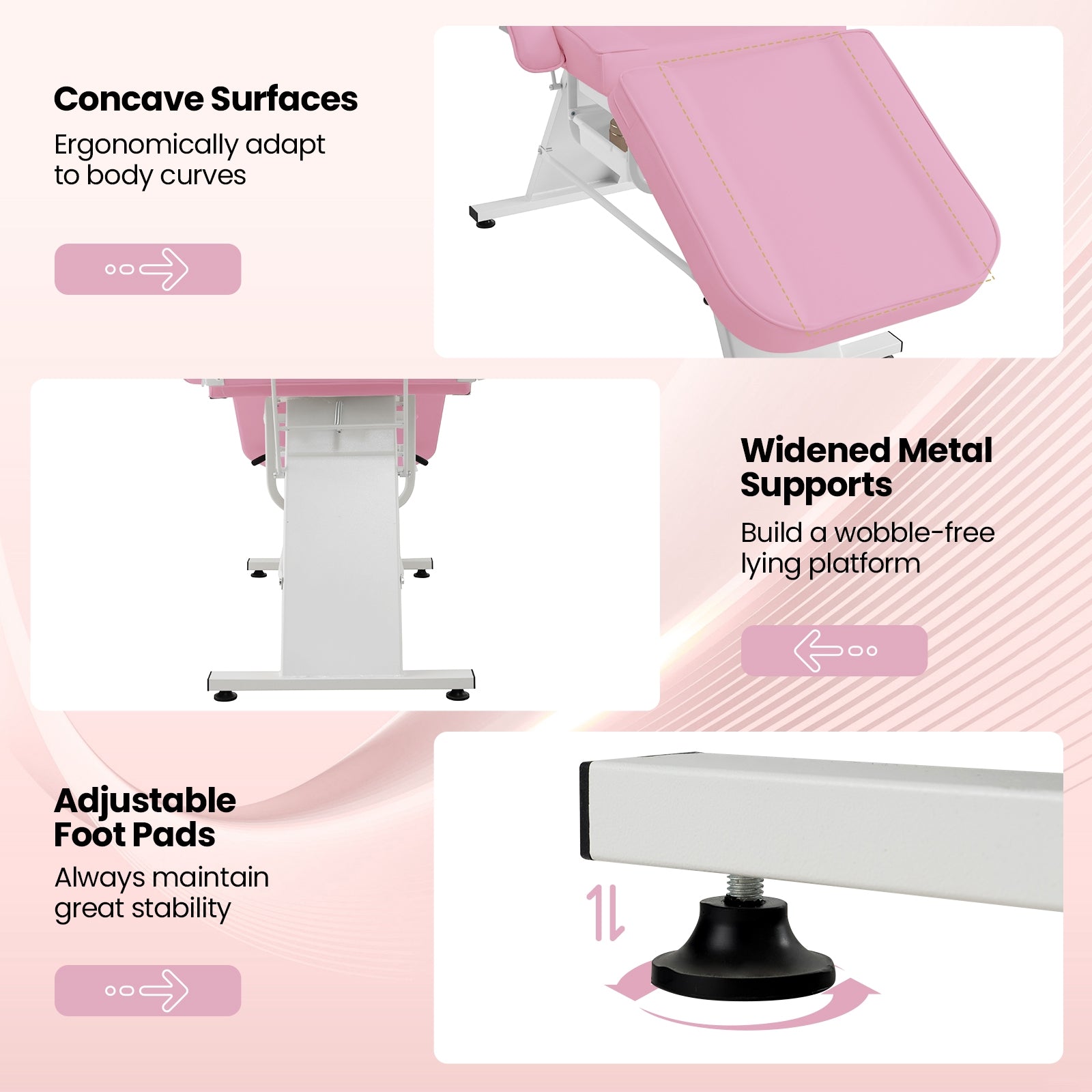 72 Inch Massage Bed with Hydraulic Stool Removable Headrest and Storage Boxes, Pink Spa & Salon at Gallery Canada