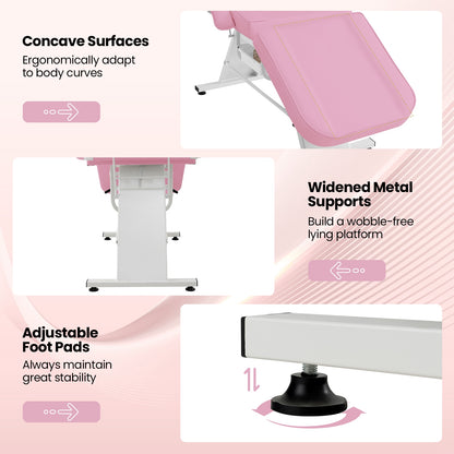 72 Inch Massage Bed with Hydraulic Stool Removable Headrest and Storage Boxes, Pink Spa & Salon at Gallery Canada