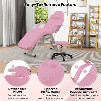72 Inch Massage Bed with Hydraulic Stool Removable Headrest and Storage Boxes, Pink Spa & Salon at Gallery Canada