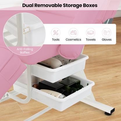 72 Inch Massage Bed with Hydraulic Stool Removable Headrest and Storage Boxes, Pink Spa & Salon at Gallery Canada