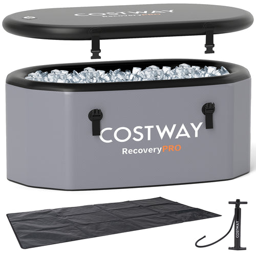 XL 129 Gal Oval Ice Bath Tub, With Cover And Hand Pump, Gray