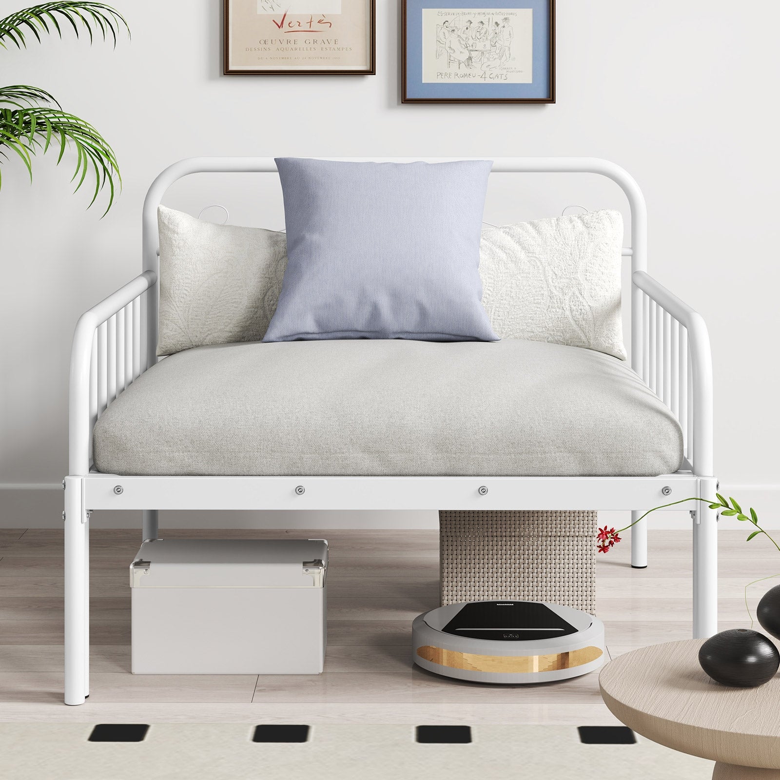 Extendable Metal Daybed to Twin Size Bed with Guardrails and Armrests, White Bunk Bed Frame at Gallery Canada
