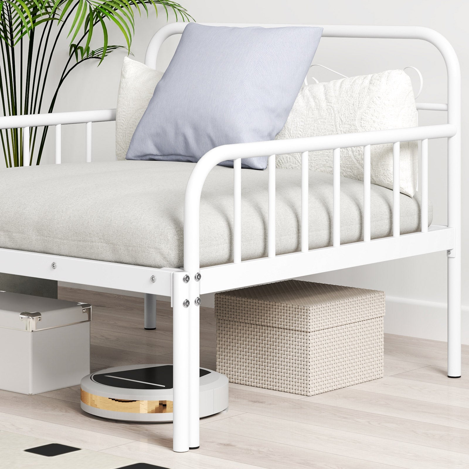 Extendable Metal Daybed to Twin Size Bed with Guardrails and Armrests, White Bunk Bed Frame at Gallery Canada