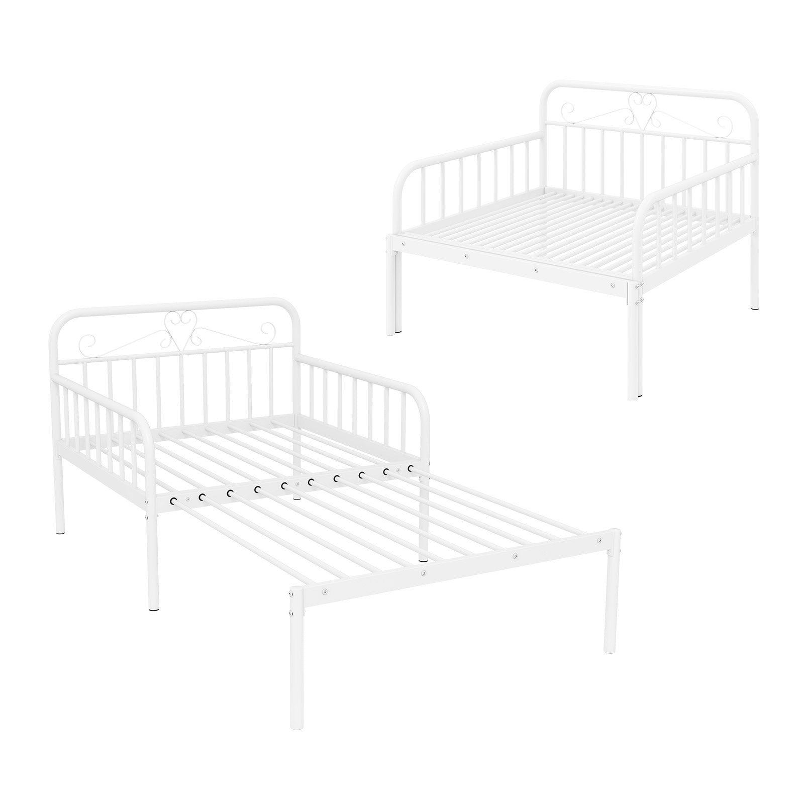 Extendable Metal Daybed to Twin Size Bed with Guardrails and Armrests, White Bunk Bed Frame at Gallery Canada