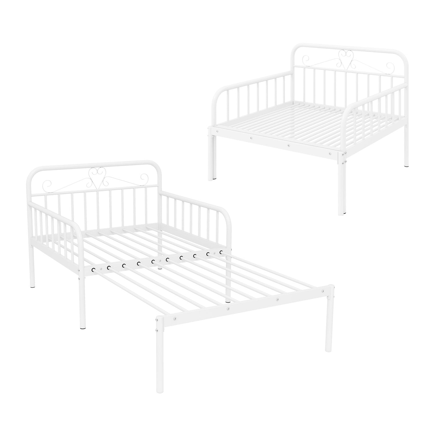 Extendable Metal Daybed to Twin Size Bed with Guardrails and Armrests, White Bunk Bed Frame at Gallery Canada