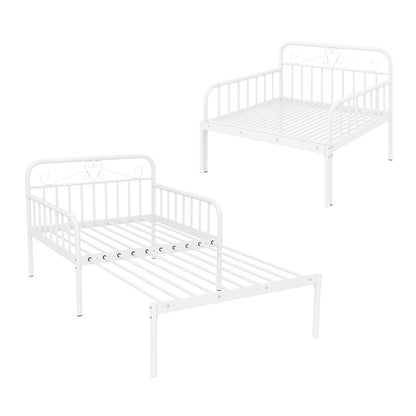 Extendable Metal Daybed to Twin Size Bed with Guardrails and Armrests, White Bunk Bed Frame at Gallery Canada