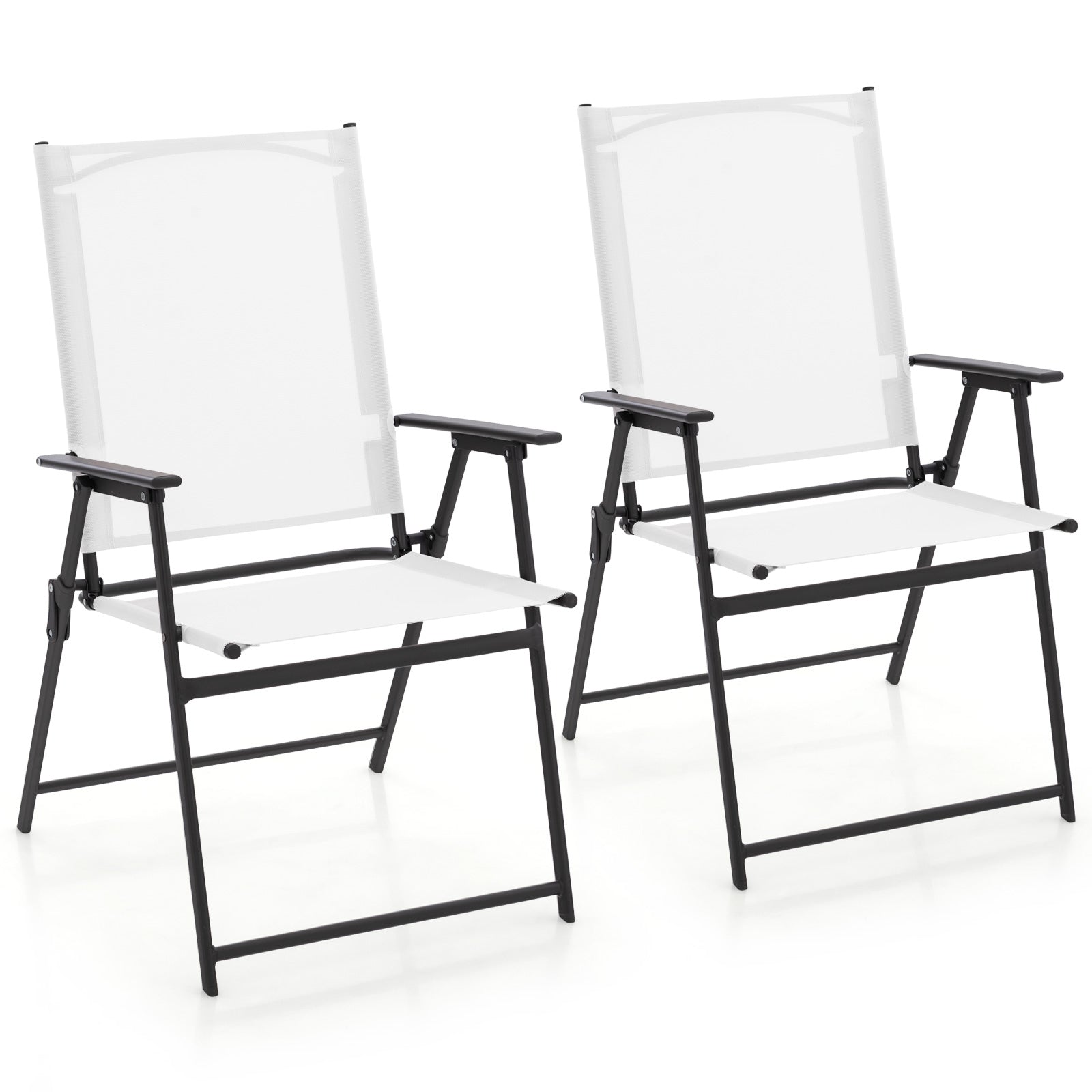 2 Pieces Patio Folding Chairs with Armrests for Deck Garden Yard, White Patio Dining Chairs at Gallery Canada