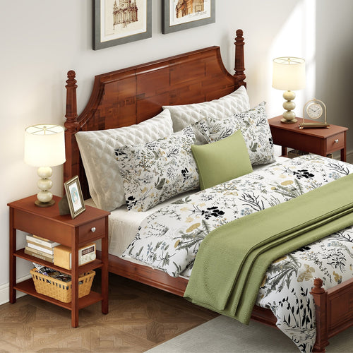 3-Tier Narrow End Table with Drawer and Storage Shelves, Brown