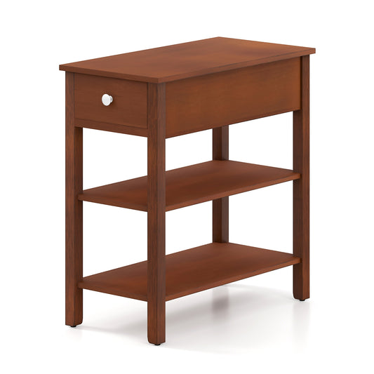 3-Tier Narrow End Table With Drawer, Storage Shelves, Brown End & Side Tables Brown at Gallery Canada
