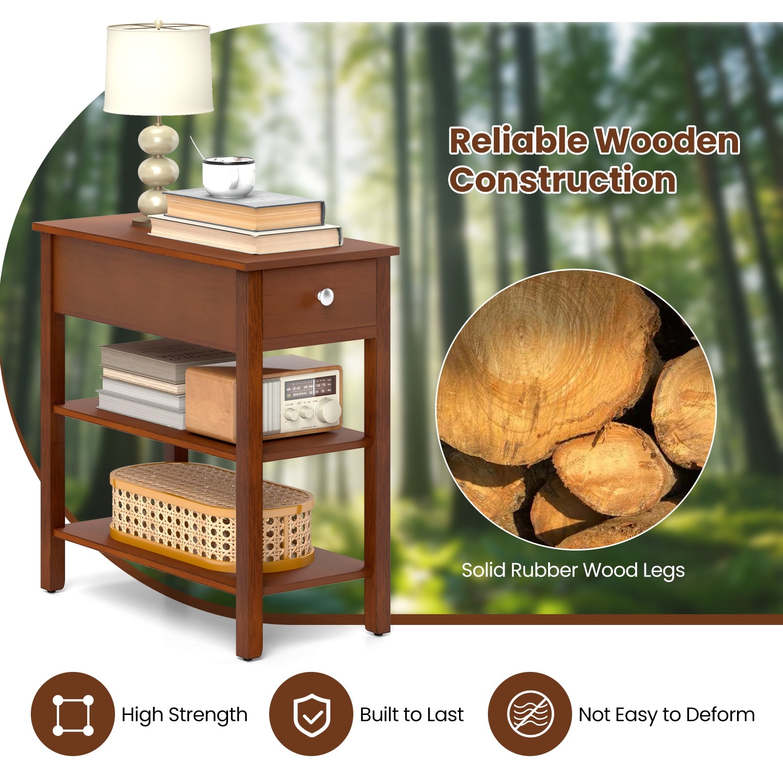 3-Tier Narrow End Table with Drawer and Storage Shelves, Brown End & Side Tables at Gallery Canada